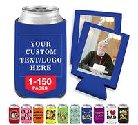 Custom Can Coolers Personalized Insulated Can Cooler Bulk Customized Beer Sleeve Collapsible Beverage Bottle Holder Text Logo Wedding Birthday Party Blue 1Pc