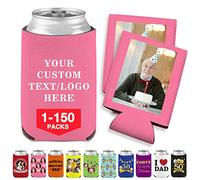 Custom Can Coolers Personalized Insulated Can Cooler Bulk Customized Beer Sleeve Collapsible Beverage Bottle Holder Text Logo Wedding Birthday Party Pink 1Pc