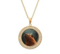 Custom Capybara with Eyes Closed Picture Necklace Personalized Circle Chain Pendant Gold/Silver Photo Dog Tag Keepsake Necklaces Hip Hop Memorial Jewelry Gifts for Men Women, One size, Titanium Steel