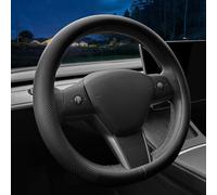 Custom car Steering Wheel Cover for Tesla. Nappa Leather Ultra-Thin Steering Wheel Cover with Non-Slip Design and Interior Modification of car Accessories (for Tesla Model 3/Y)(Black)