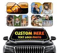 Custom Car Windshield Sun Shade Universal,Personalised Windscreen Sunshade with Text Logo Photo,Foldable Heat Shield for Summer Parking,Road Trip,New Car Gifts for Traveler,Outdoor Lover,Young Driver