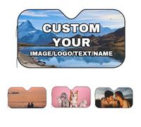 Custom Car Windshield Sunshade,Personalised car windscreen cover,Sunshade Design Your Own Photo Logo Text Personalized Front Window Sun Visor Foldable Reflective UV for Sedans SUVs Trucks