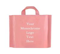 Custom Carrier Bags with Handle Personalised Plastic Bags Merchandise Gift Bags with Monochrome Logo Text for Birthday Party Christmas 100 200 Pcs Options (35x25x10cm, pink)