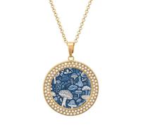 Custom Cartoon Blue Mushroom Picture Necklace Personalized Circle Chain Pendant Gold/Silver Photo Dog Tag Keepsake Necklaces Hip Hop Memorial Jewelry Gifts for Men Women, One size, Titanium Steel
