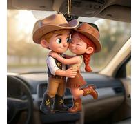 Custom Cartoon Car Hanger - Personalised Acrylic Rearview Mirror Ornament with Couple Names & Characters - Cute Couple Gifts for Boyfriend Girlfriend - Valentine's Day, Christmas, Birthday