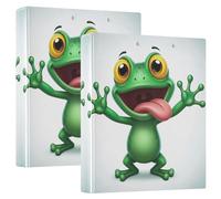 Custom Cartoon Green Frog 3 Ring Binders 1.5 Inch Hold 200 Sheets Folders Notebook Print Round Ring Recipe Binder, 12.4x10.63x2.36inch, 1 Pack