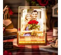 Custom Cartoon Portrait Photo Plaque Personalised Cartoon Style 3D LED Night Light with Names Acrylic Plauqe for Desk Decor Caricature Couple Picture Frame Gift for Valentine's Day Anniversary Wedding