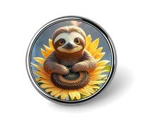 Custom Cartoon Sloth Sitting on Sunflower Lapel Pin Aluminum Alloy Button Badge Personalized Exquisite Brooch Classic Mini Pin 1 Inch for Backpacks Hat Suit Jacket Clothing Decoration