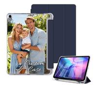 Custom Case for 10.5” iPad Air 3rd Generation 2019 / for iPad Pro 2017 with Pencil Holder Slim Stand Flip Protective Cover Personalized Photo Logo Text Shell Auto Wake/Sleep Clear Back, Navy Blue