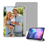 Custom Case for iPad Air 9.7 Inch 2nd/1st Generation 2014 2013 with Pencil Holder Slim Stand Flip Folio Protective Cover Personalized Photo Logo Text Shell Auto Wake/Sleep Clear Back, Grey