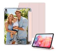 Custom Case for iPad mini 7 A17 Pro 2024/ for iPad mini 6 2021 8.3 Inch with Pencil Holder Slim Stand Flip Protective Cover Personalized Photo Logo Text Shell Auto Wake/Sleep Clear Back, Pink
