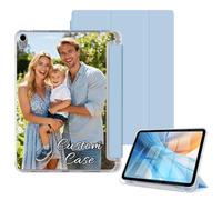 Custom Case for iPad mini 7 A17 Pro 2024/ for iPad mini 6 2021 8.3 Inch with Pencil Holder Slim Stand Flip Protective Cover Personalized Photo Logo Text Shell Auto Wake/Sleep Clear Back, Sky Blue