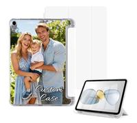 Custom Case for iPad Pro 11 Inch 4th/3rd/2nd/1st Gen 2022/2021/2020/2018 with Pencil Holder Slim Stand Flip Protective Cover Personalized Photo Logo Text Shell Auto Wake/Sleep Clear Back, White