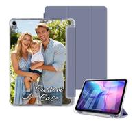 Custom Case for iPad Pro 12.9 inch 2022/2021/2020/2018 6th/5th/4th/3rd with Pencil Holder Slim Stand Flip Protective Cover Personalized Photo Logo Text Shell Auto Wake/Sleep Clear Back, Purple