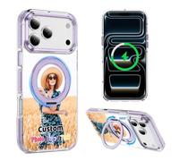 Custom Case for iPhone 17 Pro Max Air 17e 16e 16 Plus 15 14 13 Compatible with MagSafe Ring Stand, Personalized Photo Logo Text, Shockproof Magnetic Fast Charge & Rotate Bracket Cover, Purple