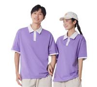 Custom Casual T Shirts Loose Drop Shoulder Short Sleeve Tops Restaurant Uniform for Men Women Add Your Text Logo Design(Purple,L)