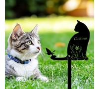 Custom Cat Name Memorial Grave Marker with Stake,Personalized Flowers Cats Memories Tombstone,Customized Floral Butterfly Pet Loss Sympathy Gifts,Pets Burial Plaque Tombstone for Garden Lawn Outdoor