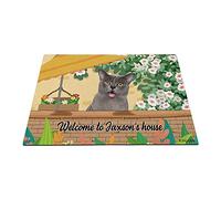 Custom Cat Name, Welcome To Russian Blue Cat'S House Gardening Flower Plants Sunshade Doormat Utility Bathroom Rug Funny Entrance Rug For Shower Office Entry 40X60Cm