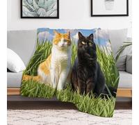 Custom Cat on The Grass Flannel Fleece Throw Blanket 30x40 Inch Soft Cozy Throws for Couch Sofa Bed Farmhouse Blankets Comfort Decorative Bedtime Blanket Lightweight All Season Easy Care
