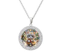 Custom Cat Sing Christmas Carols Picture Necklace Personalized Circle Chain Pendant Gold/Silver Photo Dog Tag Keepsake Necklaces Hip Hop Memorial Jewelry Gifts for Men Women, One Size, Titanium Steel
