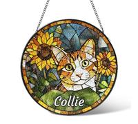 Custom Cat Suncatchers Stained Glass Window Hanging,Personalized Pets Potrait Name Suncatcher Memorial Ornament Gifts,Customized Sun Catchers Keepsake Sympathy Gift for Loss of Pets,Home Garden Decor