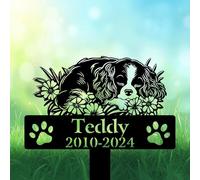 Custom Cavalier King Charles Spaniel Grave Marker, Cavaliers Dog Sleeping on Flowers Garden Stake, Cavaliers Dog Memorial, Dog Headstone, Pet Memorial Plaque, Personalised Name Sign