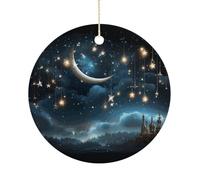 Custom Ceramic Christmas Ornament 3 Inch Personalized Nightsky Hanging Moon Stars Hanging Ornaments Family Festive Keepsake for Xmas Tree Decorations New Home Holiday Party Favor