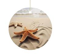 Custom Ceramic Christmas Ornament 3 Inch Personalized Starfish on The Beach Hanging Ornaments Family Festive Keepsake for Xmas Tree Decorations New Home Holiday Party Favor