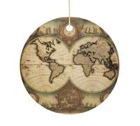 Custom Ceramic Christmas Ornament 3 Inch Personalized Vintage Old World Map Hanging Ornaments Family Festive Keepsake for Xmas Tree Decorations New Home Holiday Party Favor