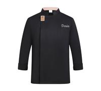 custom chef coat,Personalized Chef Jacket With Embroidered Name,Chef Work Jacket Shirt for Men Women (Style A - Black)
