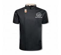 Custom Chef Coat with Logo Text, Personalized Short Sleeve Chef Jacket for Men and Women, Professional Kitchen Uniform (Black)