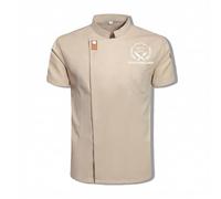 Custom Chef Coat with Logo Text, Personalized Short Sleeve Chef Jacket for Men and Women, Professional Kitchen Uniform (Khaki)