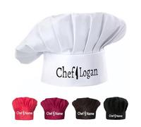 Custom Chef Hat with Embroidered Name,Personalized Adjustable Elastic Baker Kitchen Cooking Chef Cap White