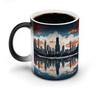 Custom Chicago Skyline Magic Color Changing Mug 11 Oz Heat Sensitive Ceramic Coffee Cup Black Mug Reveals Fun Secret Design with Heat Christmas Birthday Gift Idea for Coffee Lovers