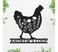 Custom Chicken Coop Metal Sign, Personalized Funny Hen House Last Name Sign, Customized Flowers Hen Wall Decorfor Outside Farmhouse Farm Fence Barn Yard