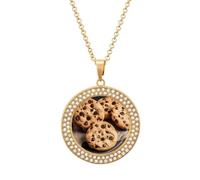Custom Chocolate Chip Biscuits Picture Necklace Personalized Circle Chain Pendant Gold/Silver Photo Dog Tag Keepsake Necklaces Hip Hop Memorial Jewelry Gifts for Men Women, One Size, Titanium Steel
