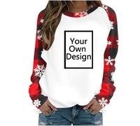 Custom Christmas Jumpers Create Your Own T Shirt Womens Customised Sweatshirt Women Any Text Image Photo Custom Tops No Hood Casual Xmas Print Tees Shirts Long Sleeve Festive Blouse