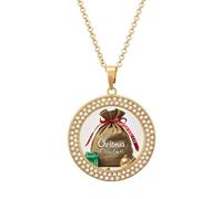 Custom Christmas Sack Present Picture Necklace Personalized Circle Chain Pendant Gold/Silver Photo Dog Tag Keepsake Necklaces Hip Hop Memorial Jewelry Gifts for Men Women, One Size, Titanium Steel