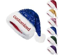 Custom Christmas Sequin Santa Hat, Personalised Sparkly Christmas Sequin Hat With Name for Adults, Christmas Costume Fancy Dress Accessory for Xmas New Year Party Supplies (Blue)