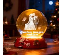 Custom Christmas Snow Globe with Photo & Name - Personalized 3D Crystal Ball with Light Base, Engraved Picture Keepsake for Family, Kids, Mom, Dad, Couples, Pets, Xmas Gifts (Christmas Series 02)