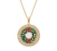 Custom Christmas Wreath of Evergreen Branches Picture Necklace Personalized Circle Chain Pendant Gold/Silver Photo Dog Tag Keepsake Necklaces Hip Hop Memorial Jewelry Gifts for Men Women, One Size