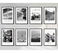 Custom City Landmarks Prints in Black & White, Selection of 80 Global Cities, Travel Destination Posters with Coordinates (Set of 2 A5 Prints)