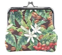 Custom Classic Leaf Dark Leather Coin Pouch for Women Cute Buckle Kiss Lock Change Holder Card Pouch, Classic Leaf Dark, OneSize
