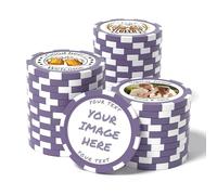 Custom Clay Poker Chips, 11.5g Casino Grade Poker Chips for 10 Colors, Double Sided Full Color Print, Personalized Logo Text Bulk Drink Tokens for Bar Party Golf Club Business Events (Purple)