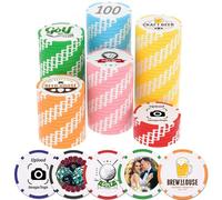 Custom Clay Poker Chips, 11.5Gram Personalized Poker Chips with Full Color Logo,Casino-Grade Monte Carlo Style Chips, Event Tokens for Texas Hold’em, Blackjack, Card Nights, Pack of 50 (Light Blue)