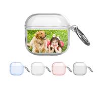 Custom Clear Case for AirPods 4th Generation 2024 Personalized Picture Initial Image Text Name Soft Non-Yellowing TPU Cover with Keychain Transparent Bling Black Blue Pink