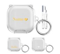Custom Clear Case for Samsung Galaxy Buds 4 Pro /Buds4 with Stand Secure Lock, Keychain & Cleaning Kit, Personalized Initials Letters Gold Stamped Protective Hard Cover, Transparent Clear