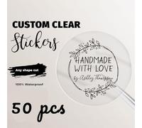 Custom Clear Stickers - Handmade with Love Design by Ashley Thompson, Transparent and Waterproof, Any Shape Cut