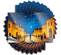Custom Coastal Decal - People Gather in A Quaint Town Under A Starry Night Sky Removable Decal Laptop Easy Peel for Dry(8X12CM)