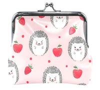 Custom Coin Purse for Men Women Leather Kiss Lock Cute Hedgehog Pink Card Change Purse for Girls, Cute Hedgehog Pink 1, Classic